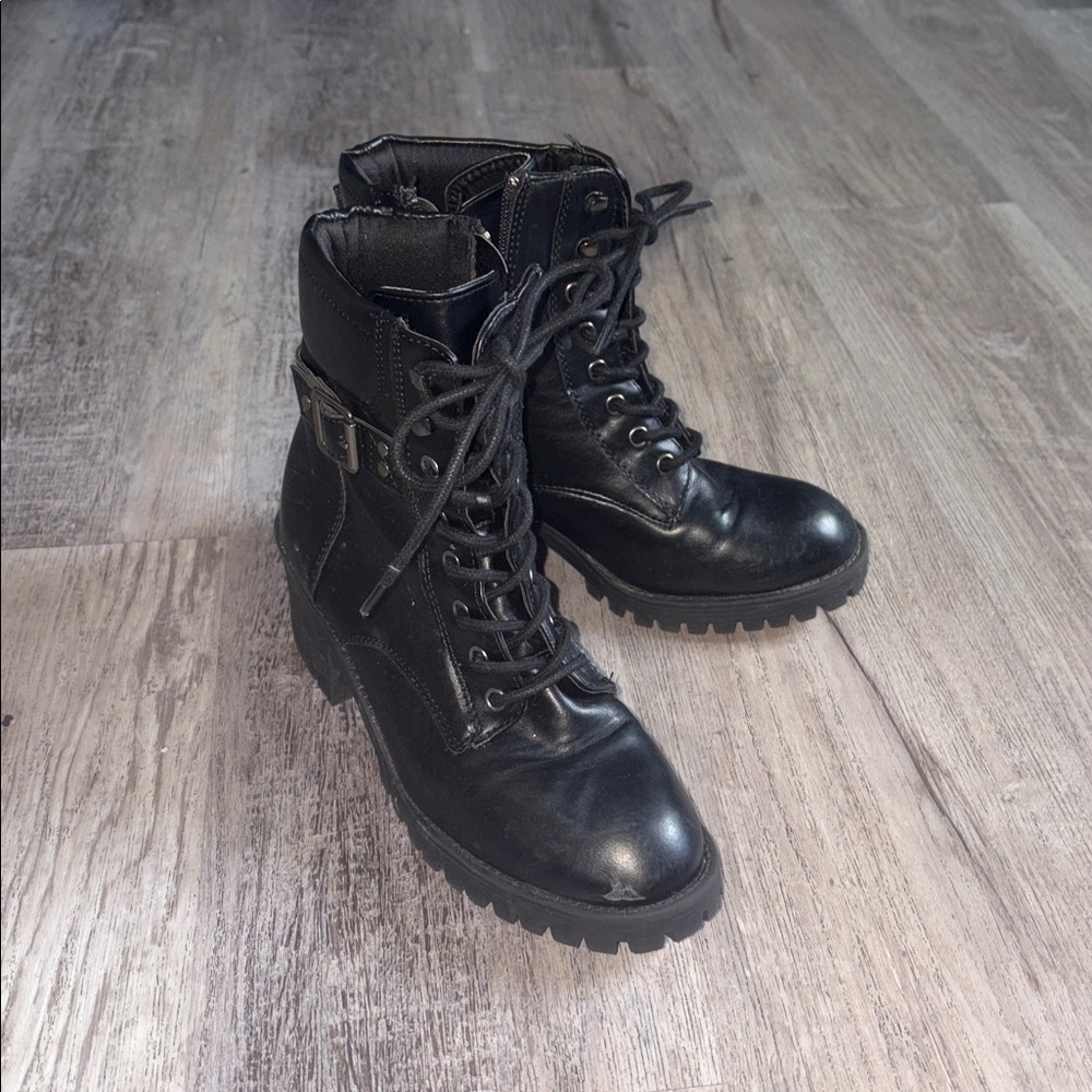 Black Lace-Up Combat Boots